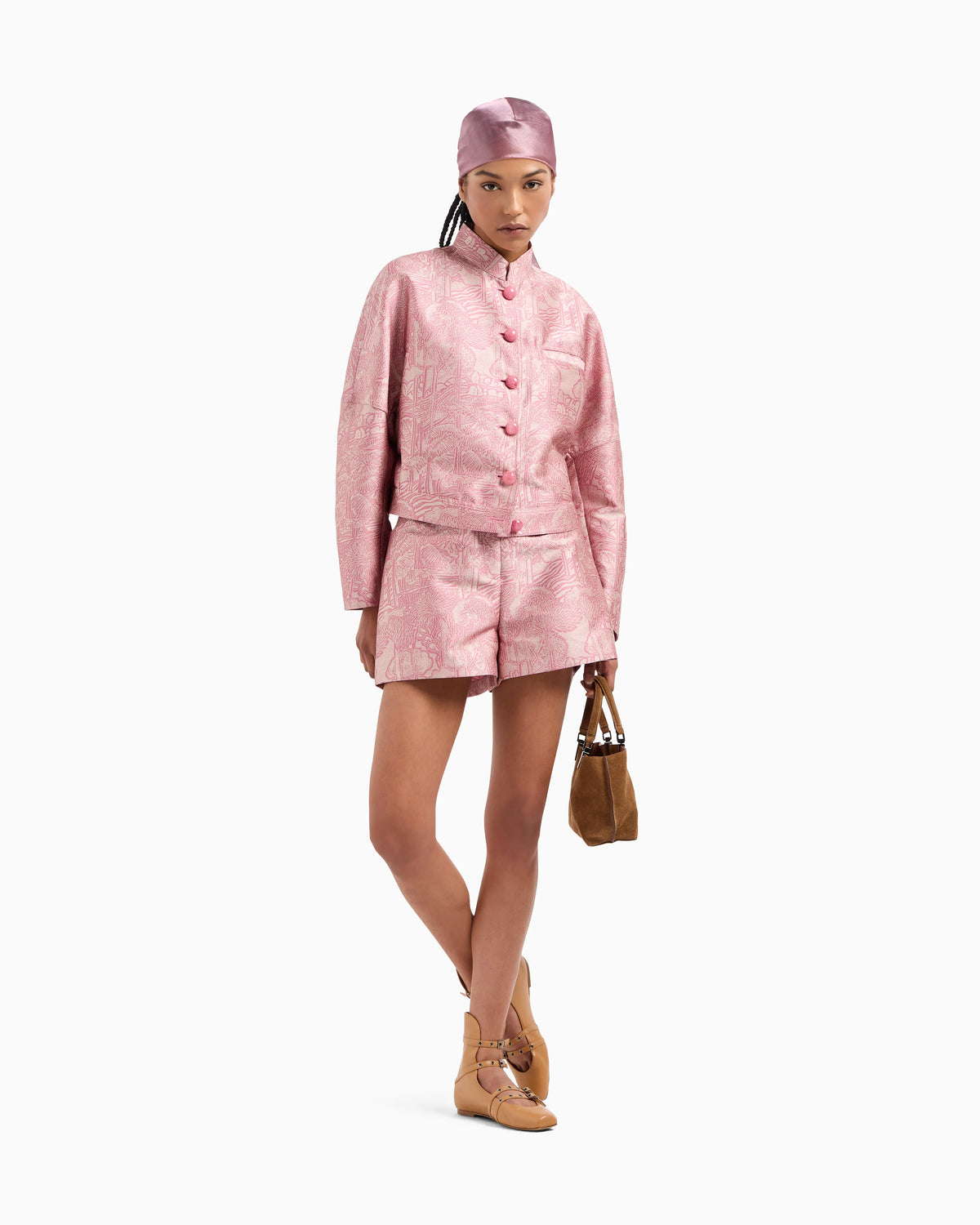All-over jacquard jacket with guru collar