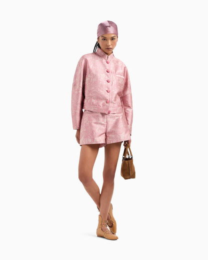 All-over jacquard jacket with guru collar