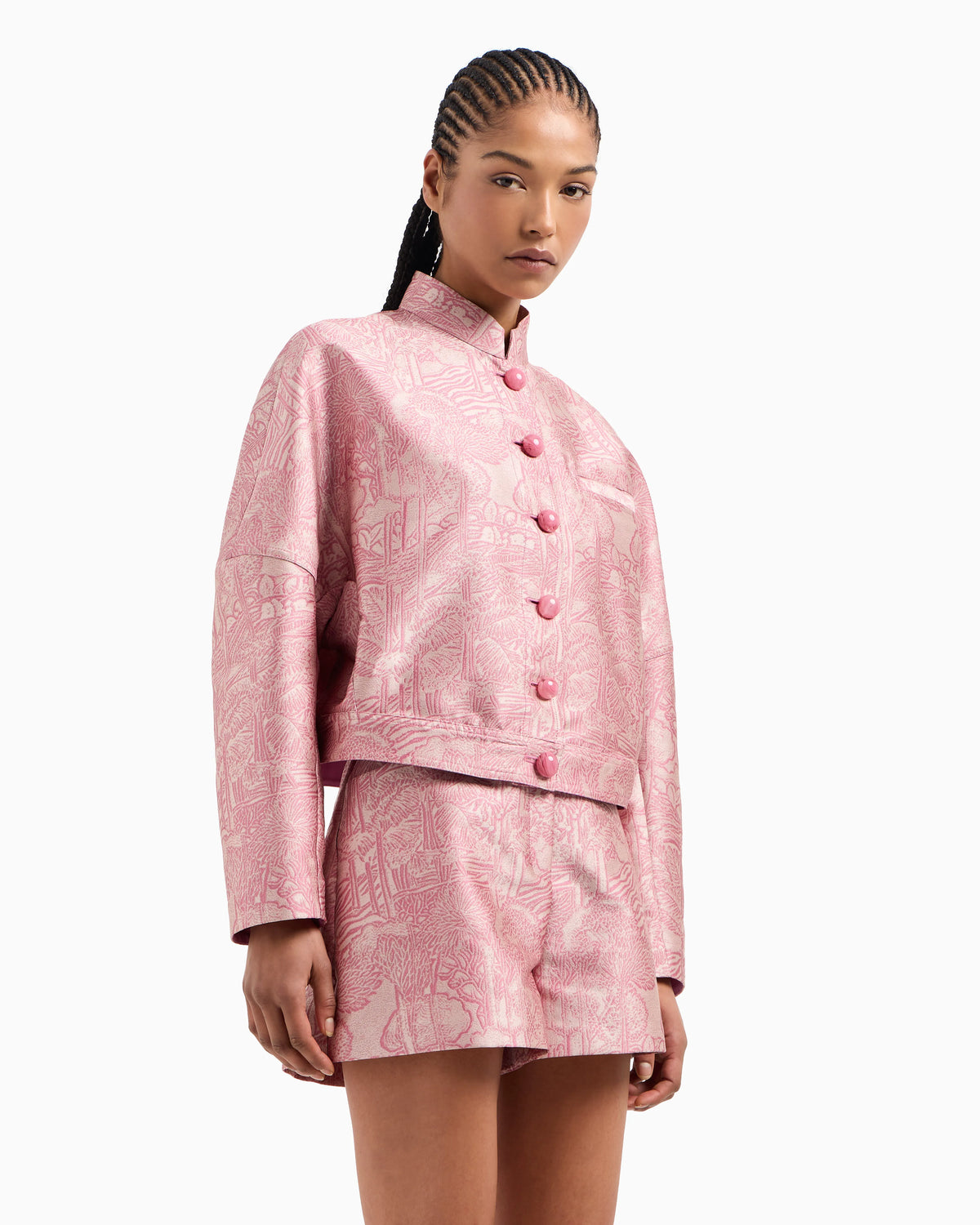 All-over jacquard jacket with guru collar