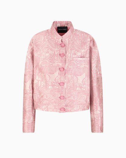 All-over jacquard jacket with guru collar
