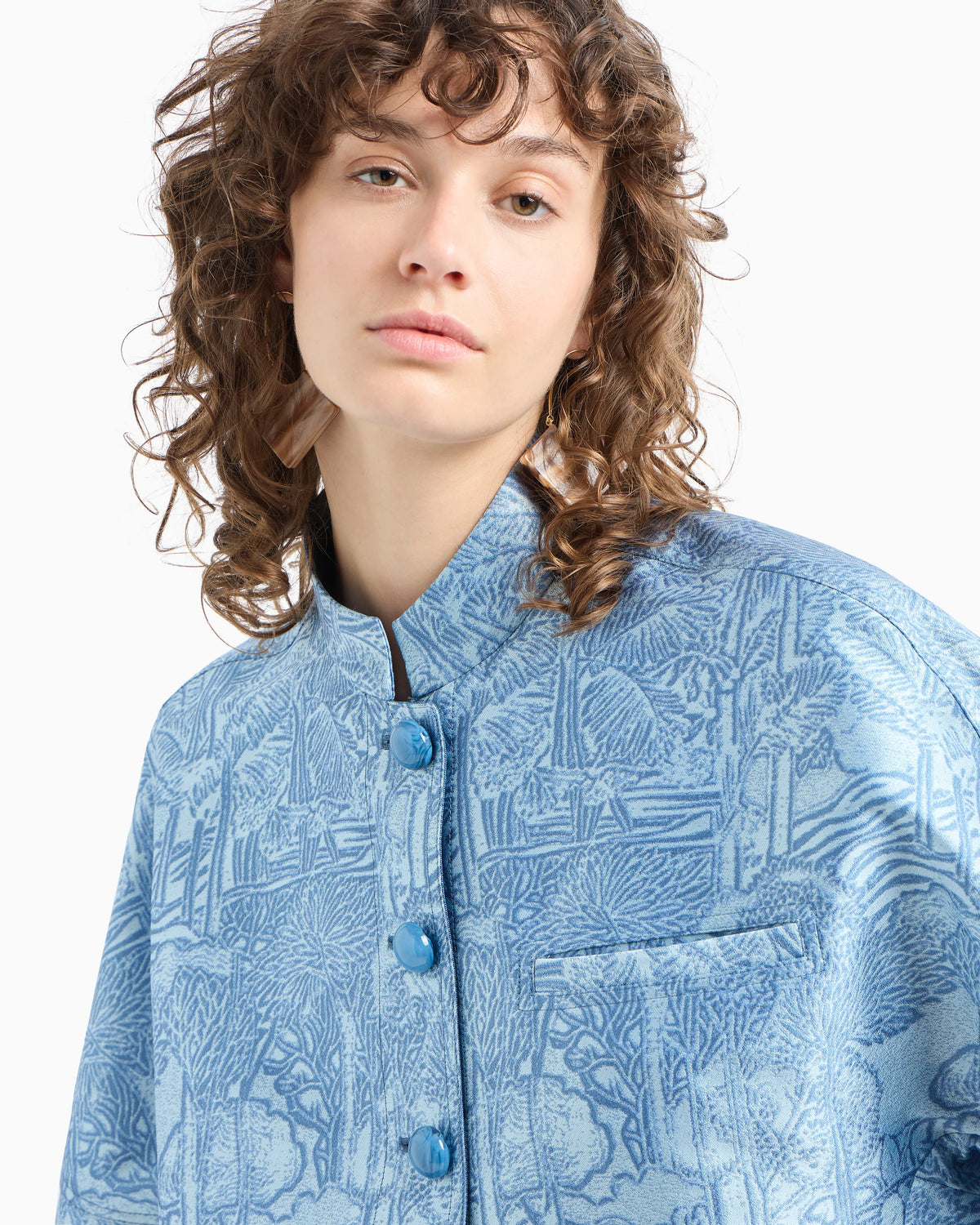 All-over jacquard jacket with guru collar