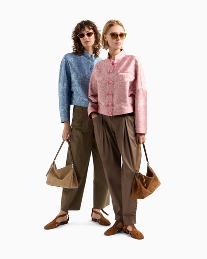 All-over jacquard jacket with guru collar