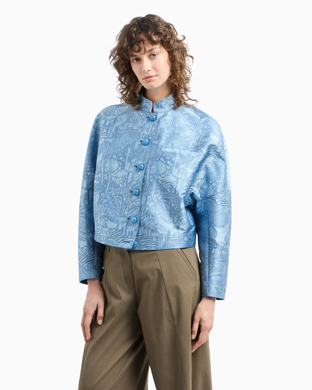 All-over jacquard jacket with guru collar