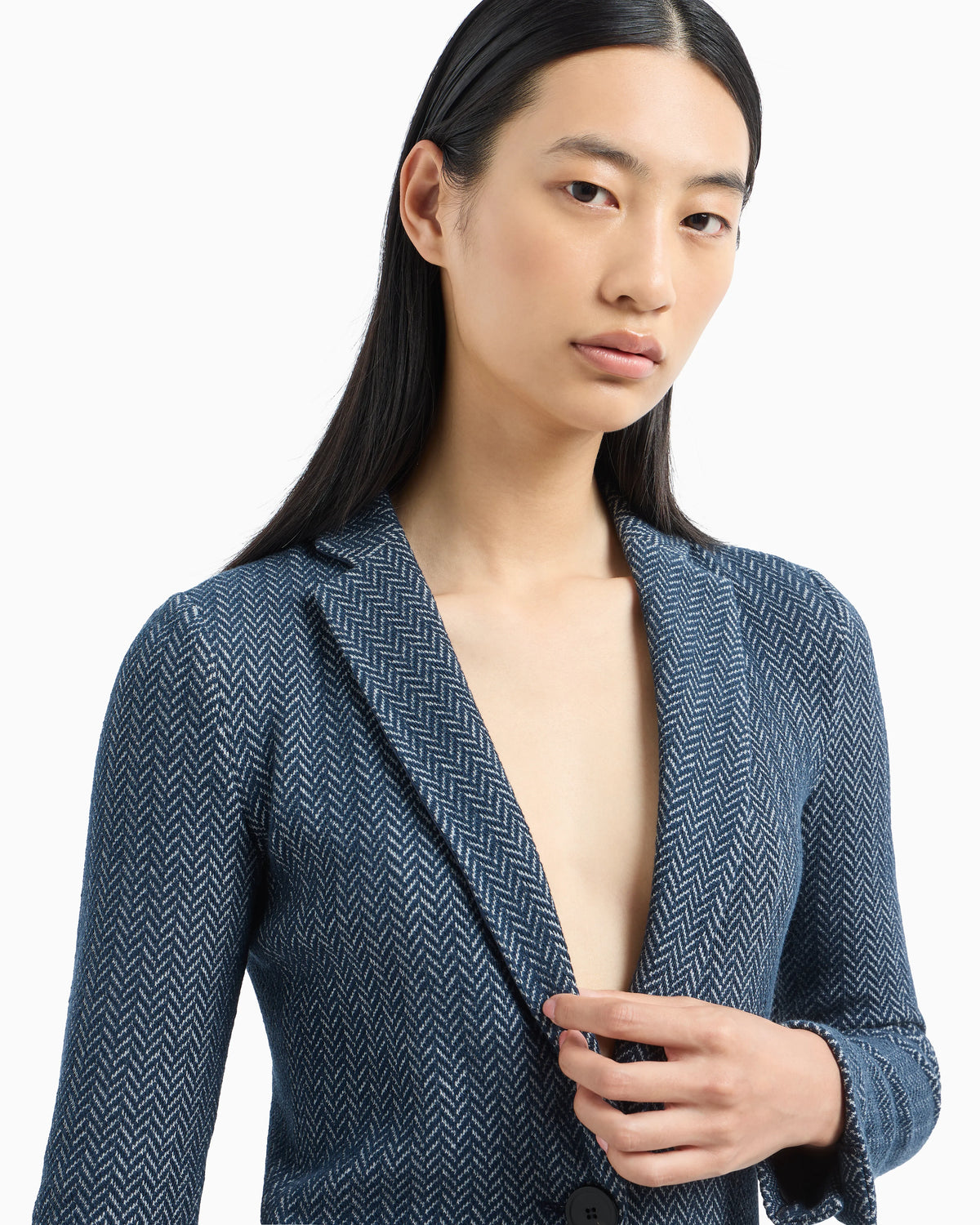 Single-breasted blazer chevron-motif jersey