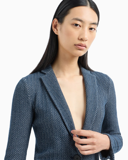 Single-breasted blazer chevron-motif jersey