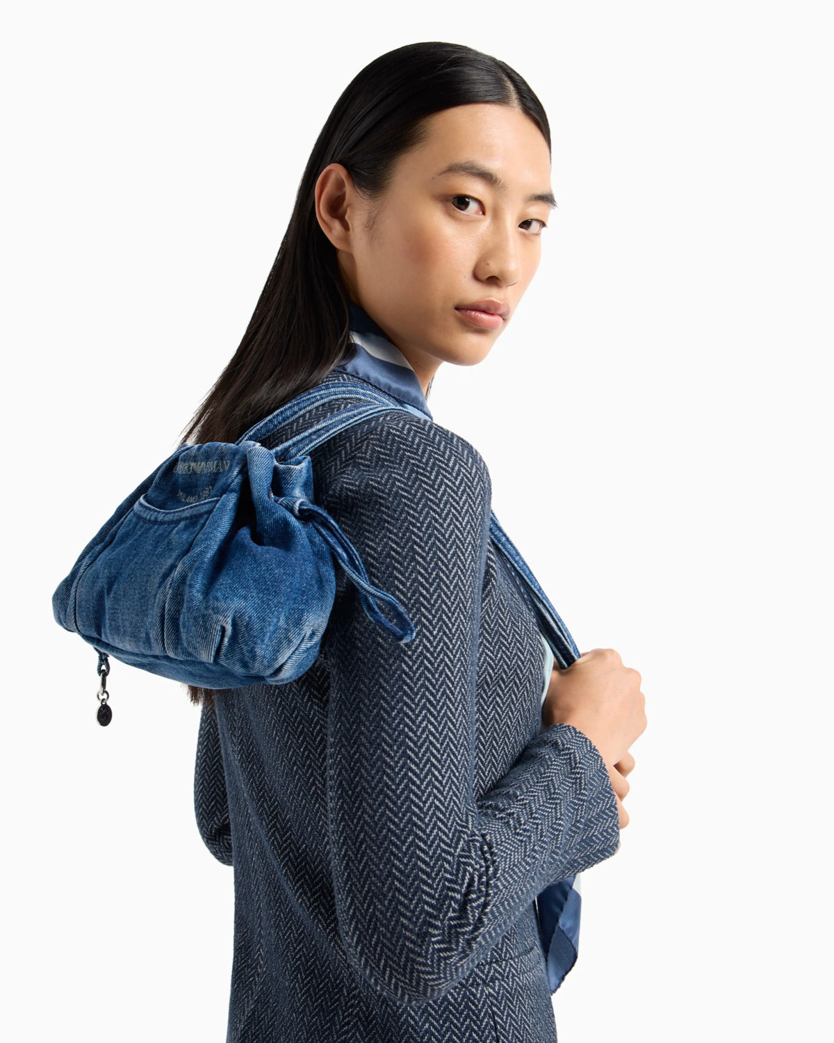 Single-breasted blazer chevron-motif jersey