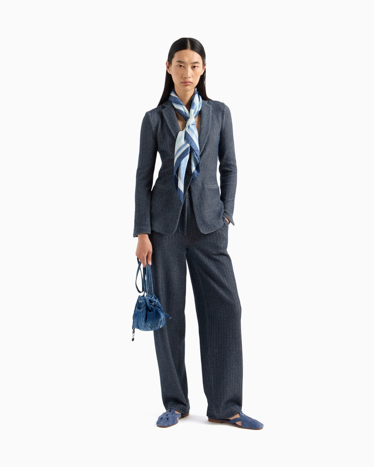 Single-breasted blazer chevron-motif jersey