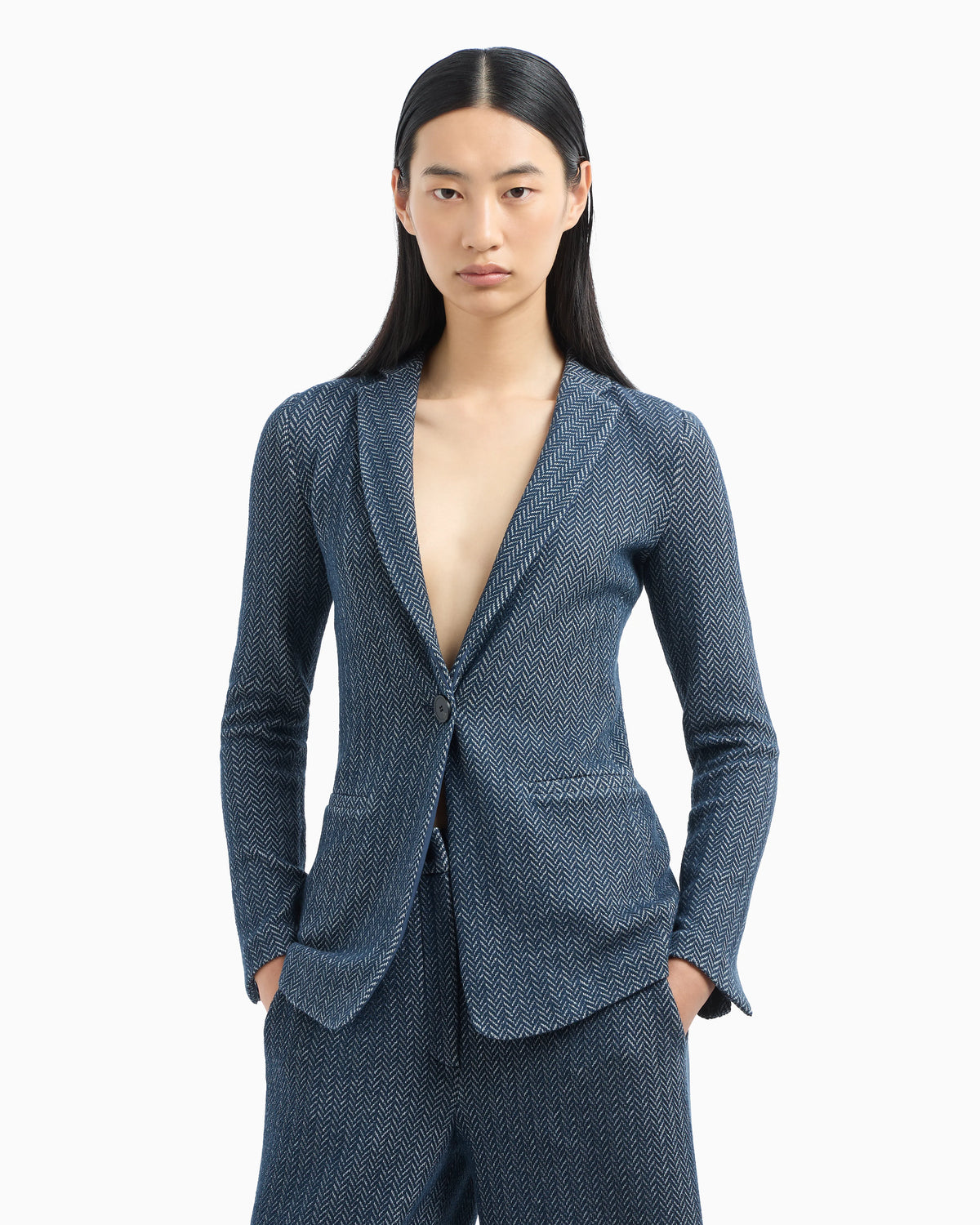 Single-breasted blazer chevron-motif jersey