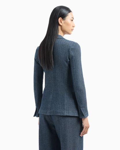 Single-breasted blazer chevron-motif jersey