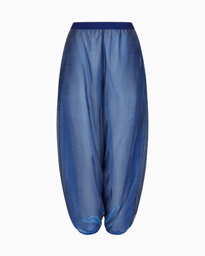 Wide trousers in iridescent knit mesh