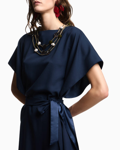 Satin crêpe sash dress