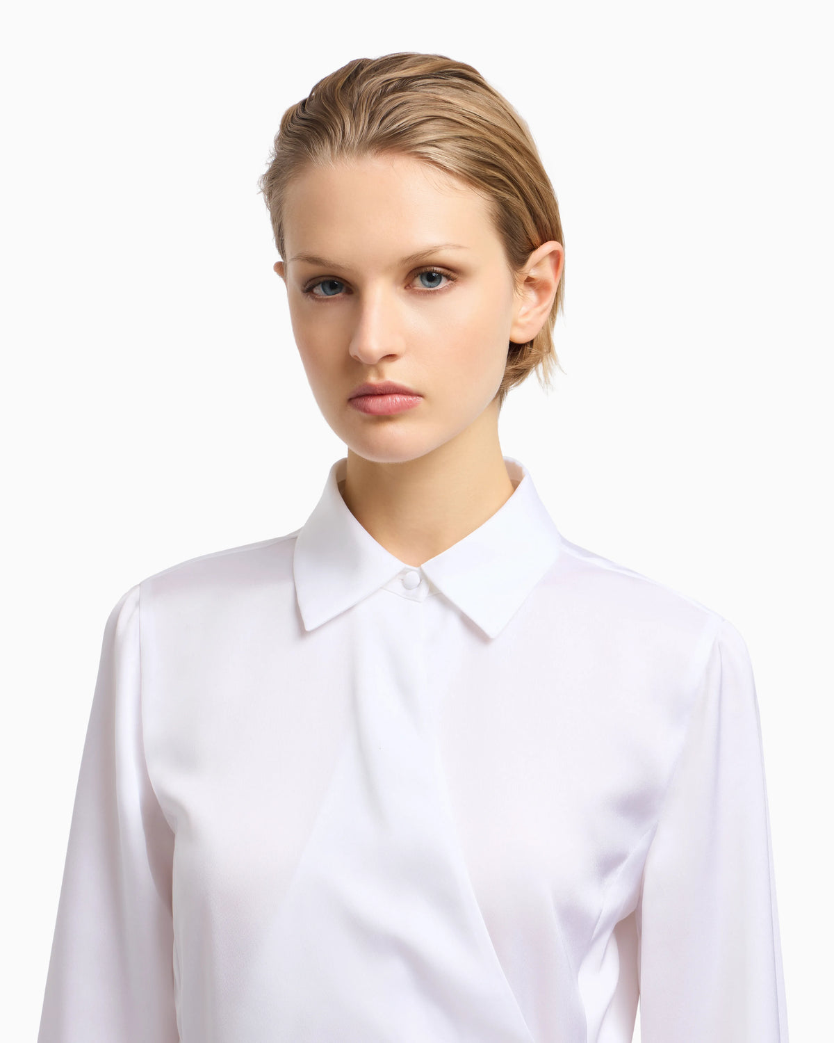 Satin crêpe wrap shirt