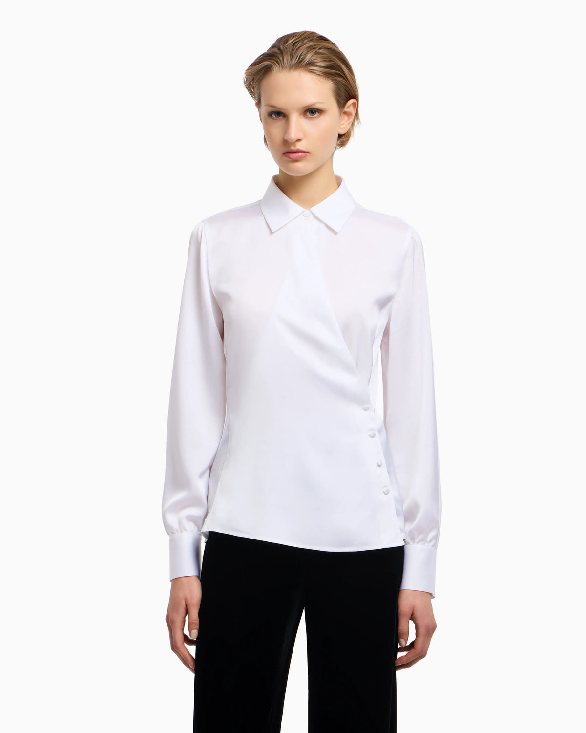 Satin crêpe wrap shirt