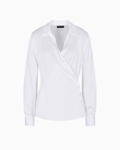 Satin crêpe wrap shirt