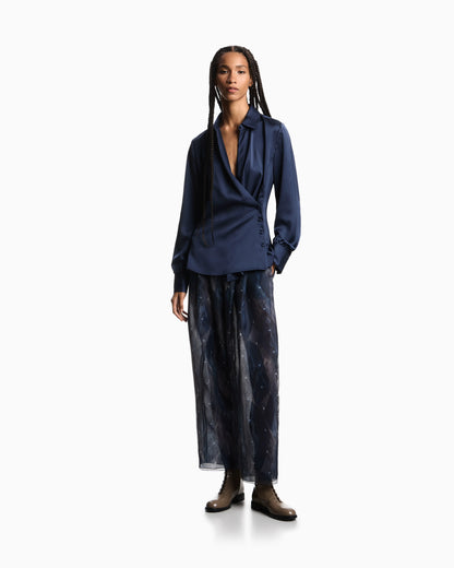 Satin crêpe wrap shirt