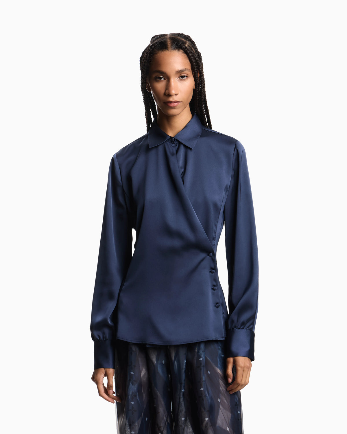 Satin crêpe wrap shirt