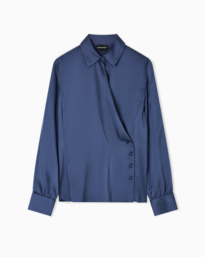 Satin crêpe wrap shirt