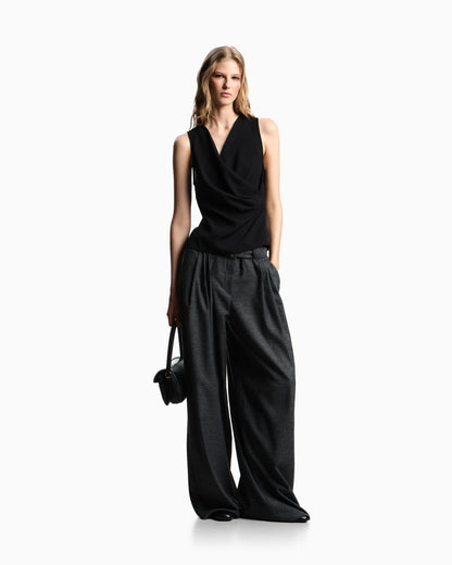 Fluid crêpe top with draping