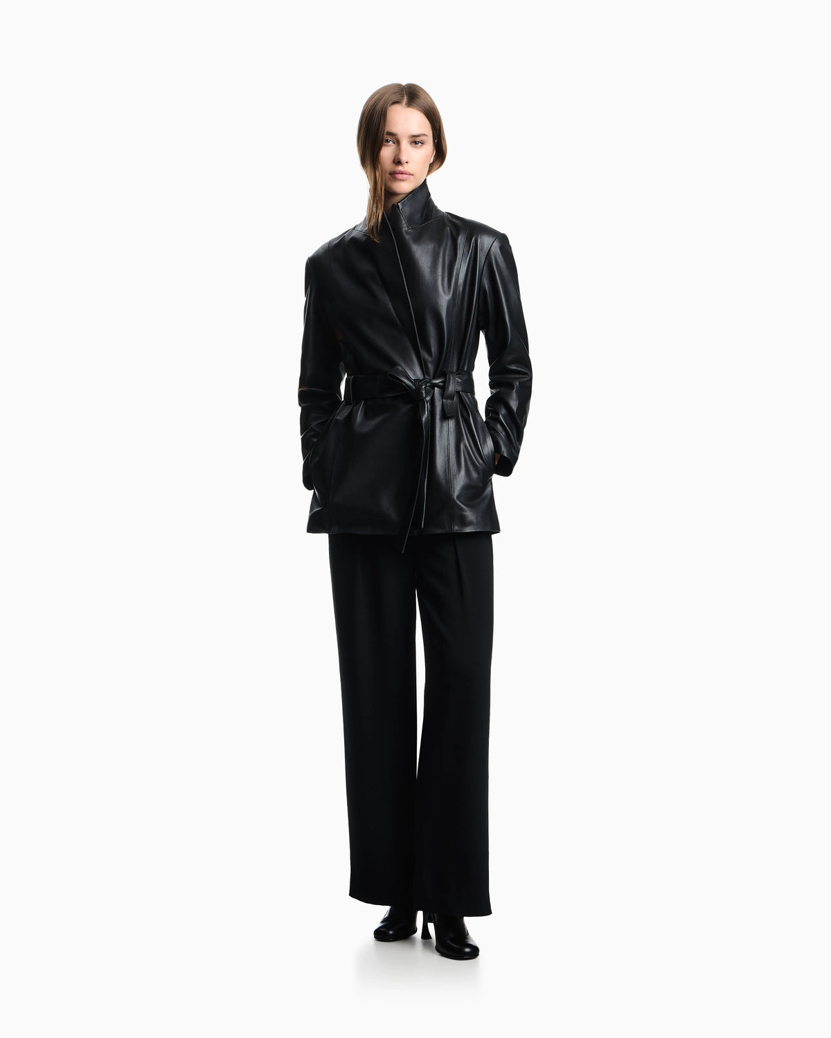Stretch sandblasted fabric trousers with pleats