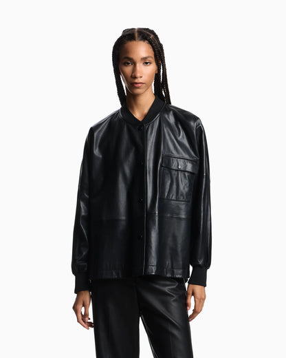 ASV oversized shirt jacket in dappled nappa lambskin