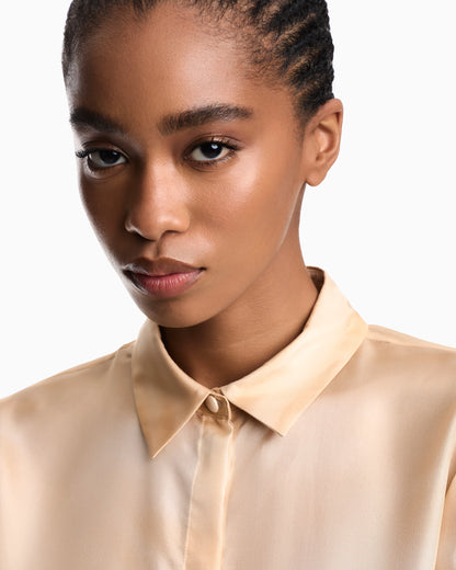 Shirt in pongee silk with faded print