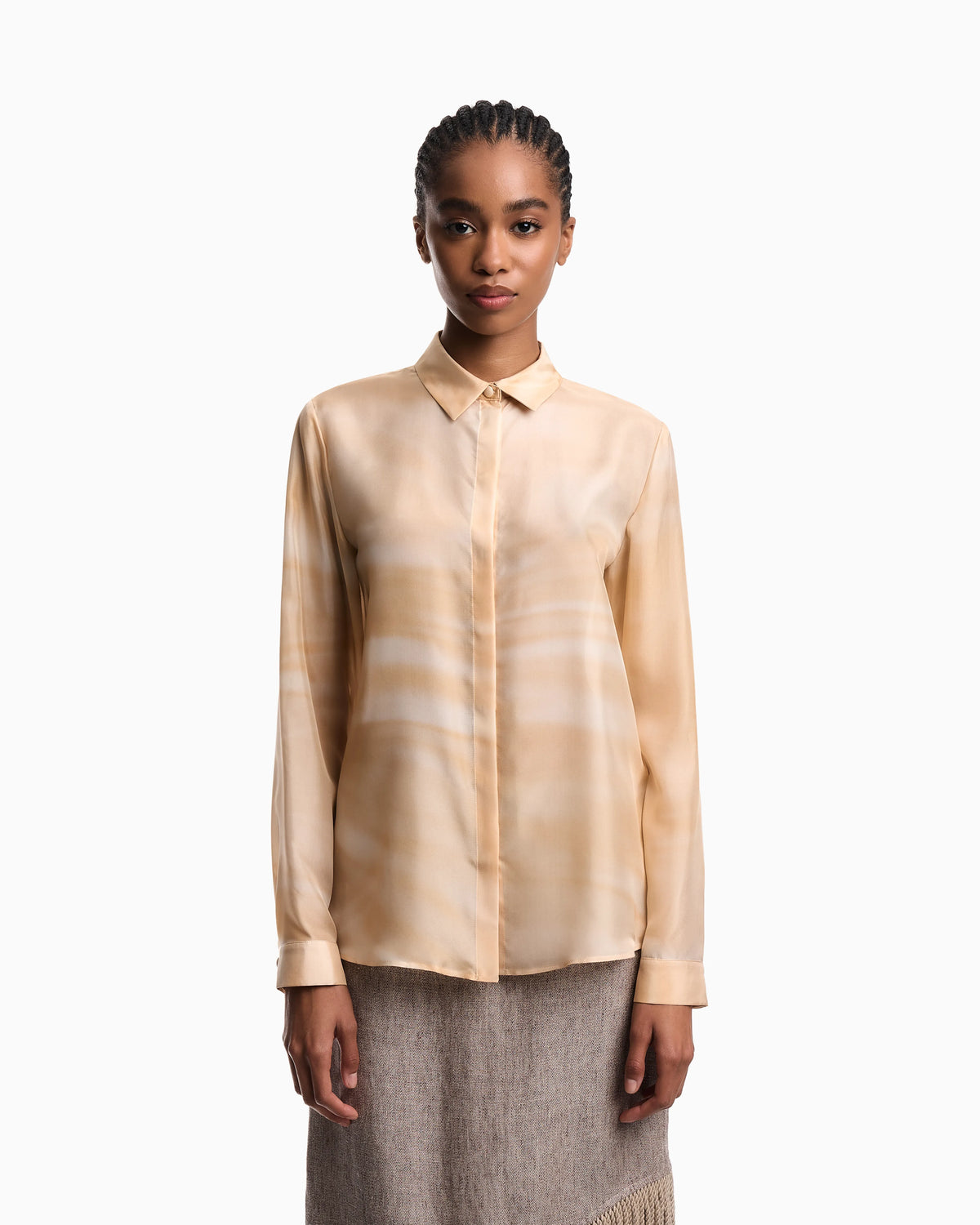 Shirt in pongee silk with faded print