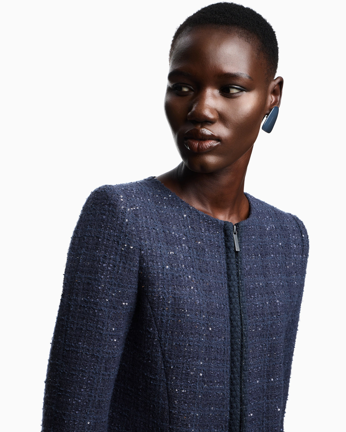 Lurex tweed zip-up jacket with micro sequins