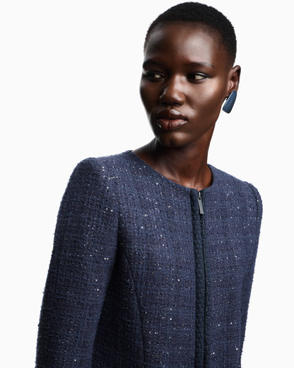 Lurex tweed zip-up jacket with micro sequins
