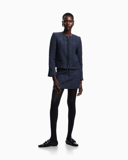 Lurex tweed zip-up jacket with micro sequins