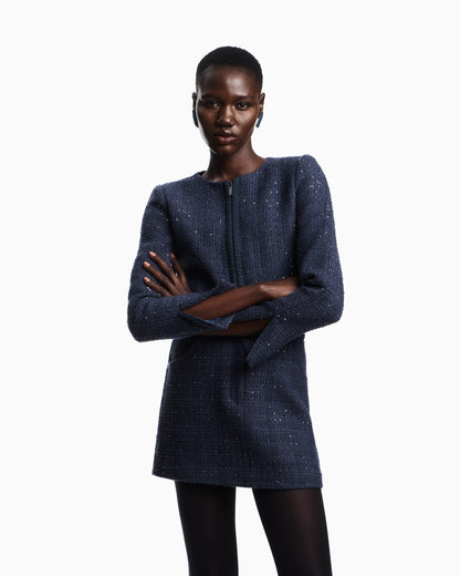 Lurex tweed zip-up jacket with micro sequins