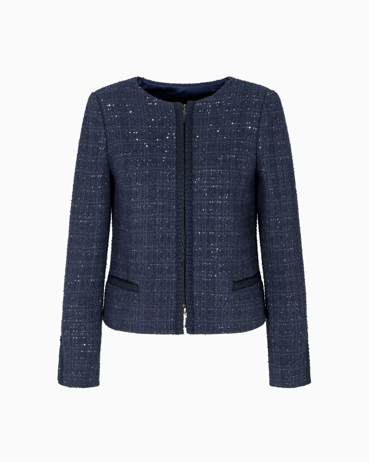 Lurex tweed zip-up jacket with micro sequins