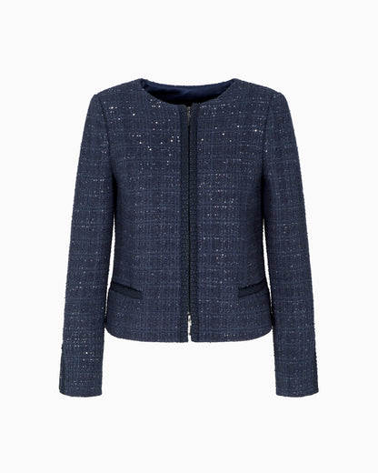 Lurex tweed zip-up jacket with micro sequins