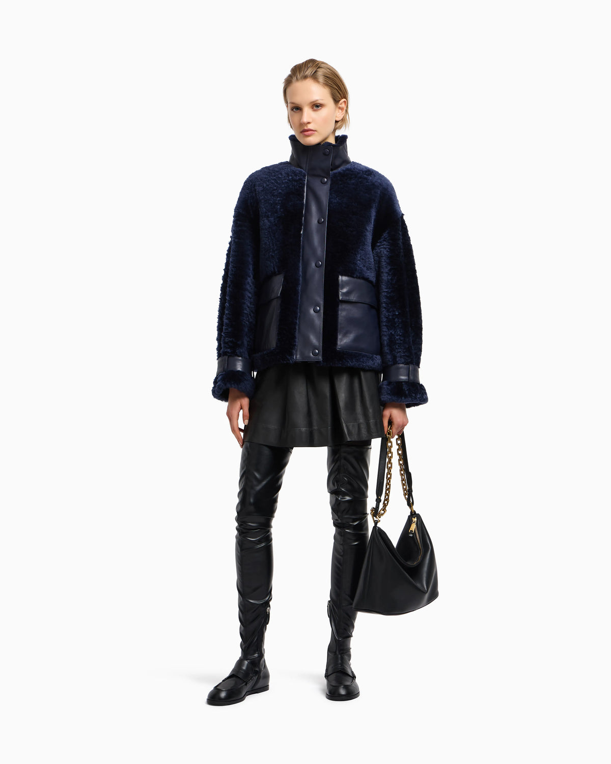 Lamb shearling sheepskin with nappa-leather details