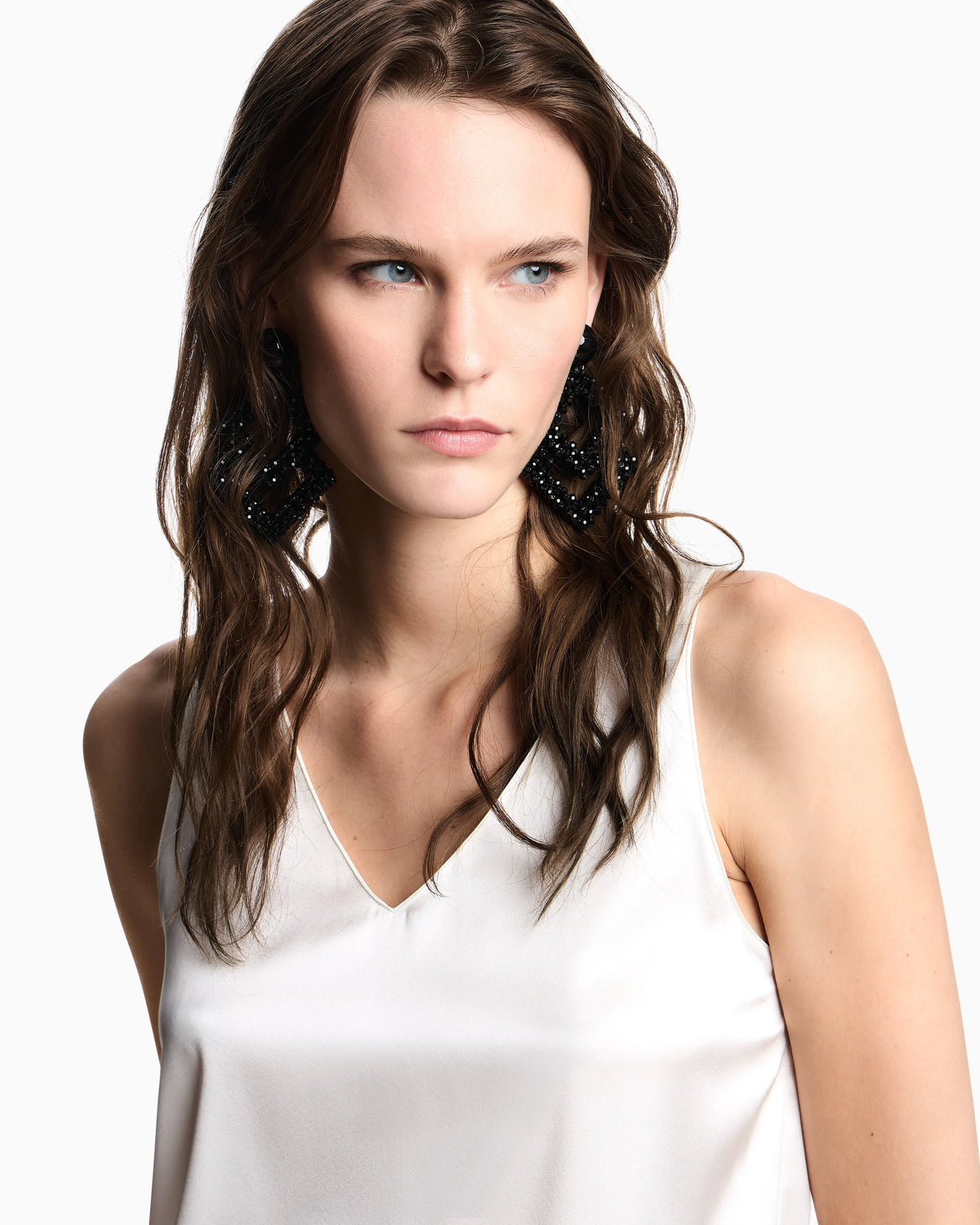V-neck top in fine stretch silk satin Essential