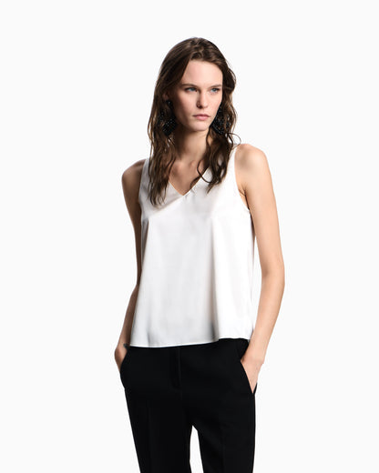 V-neck top in fine stretch silk satin Essential