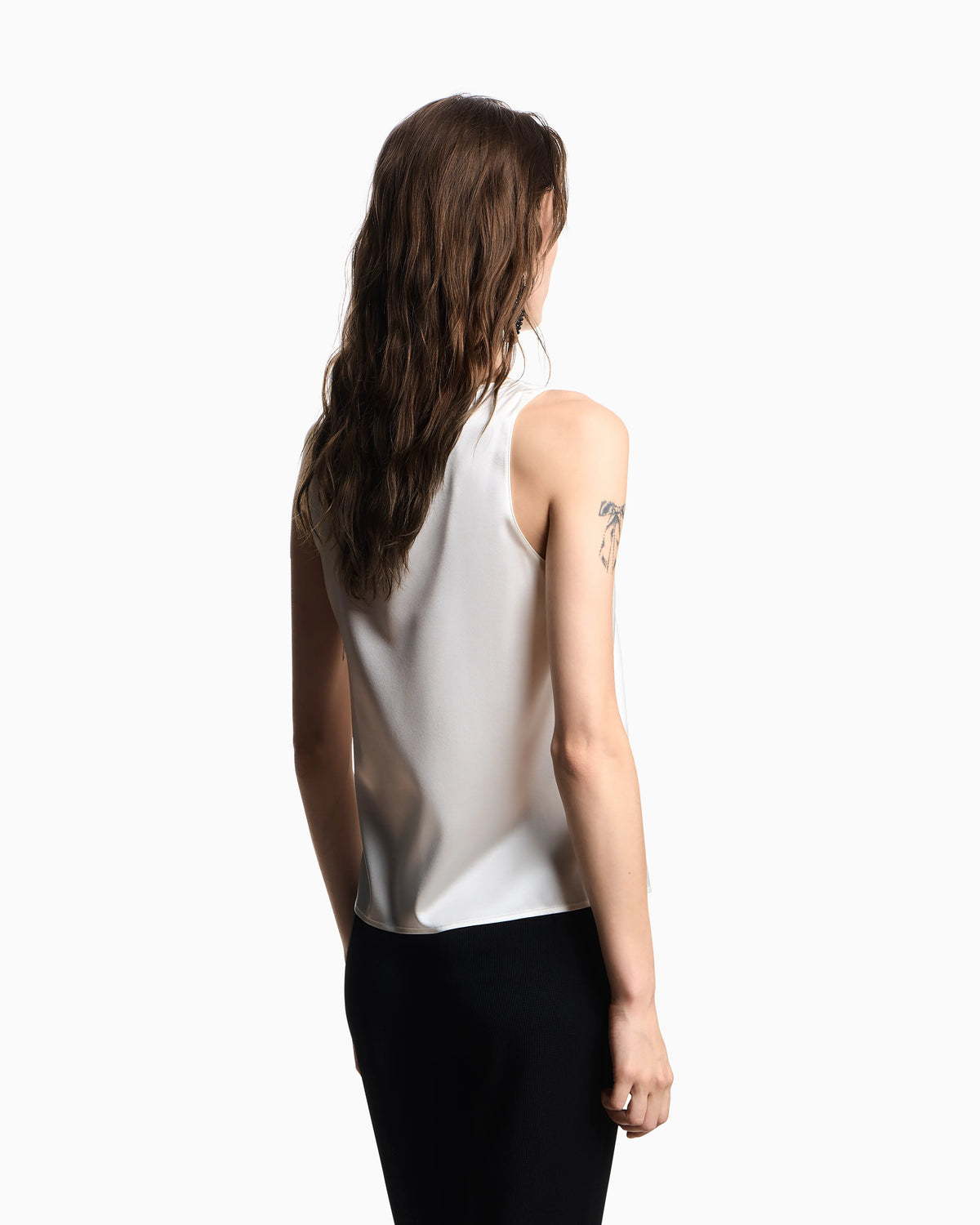 V-neck top in fine stretch silk satin Essential