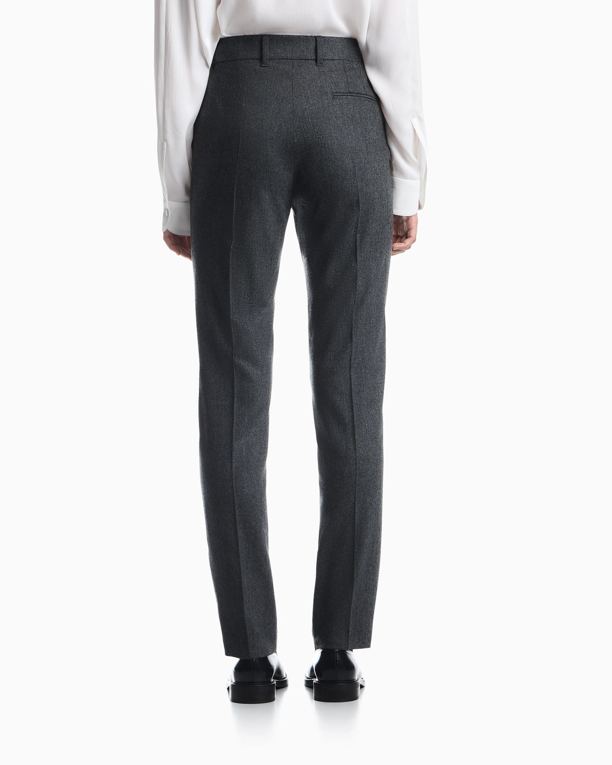 Unlined trousers in wool and cashmere flannel with zipper
