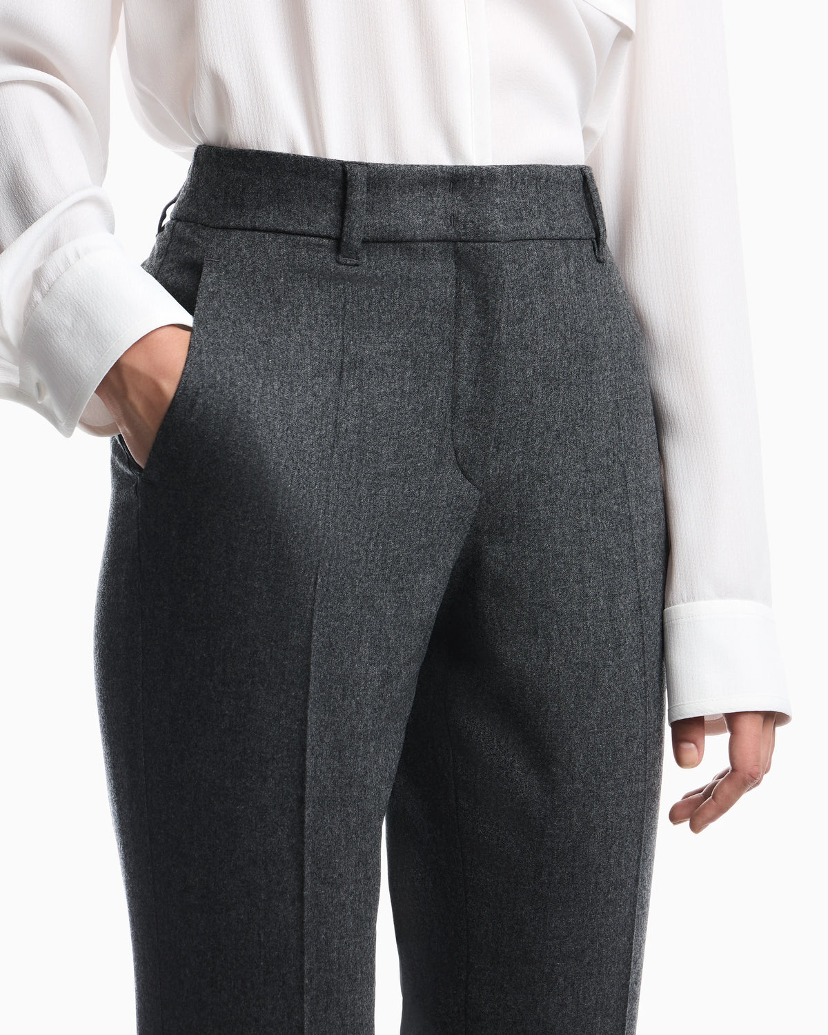 Unlined trousers in wool and cashmere flannel with zipper