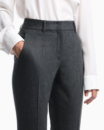 Unlined trousers in wool and cashmere flannel with zipper