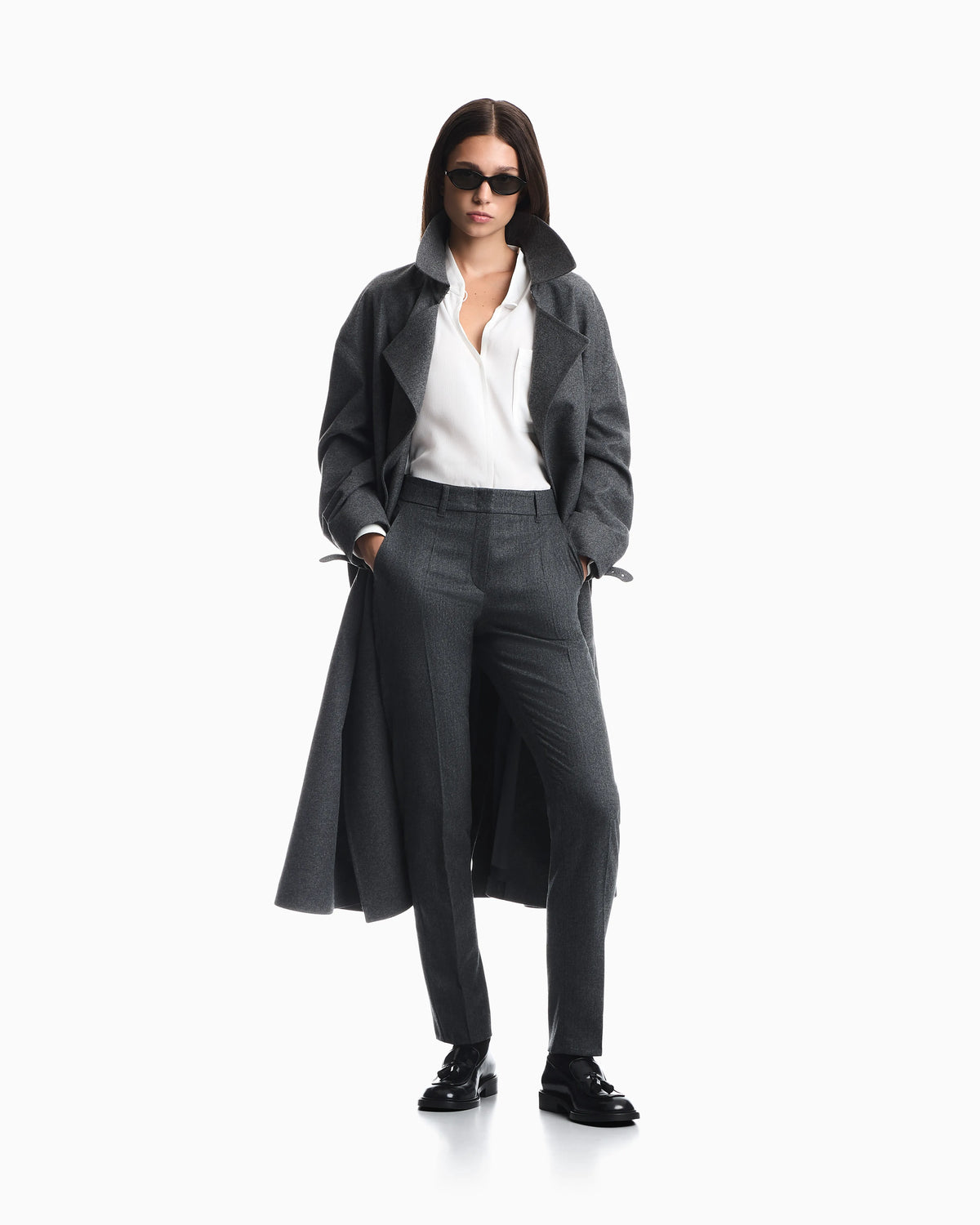 Unlined trousers in wool and cashmere flannel with zipper
