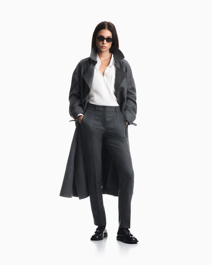 Unlined trousers in wool and cashmere flannel with zipper