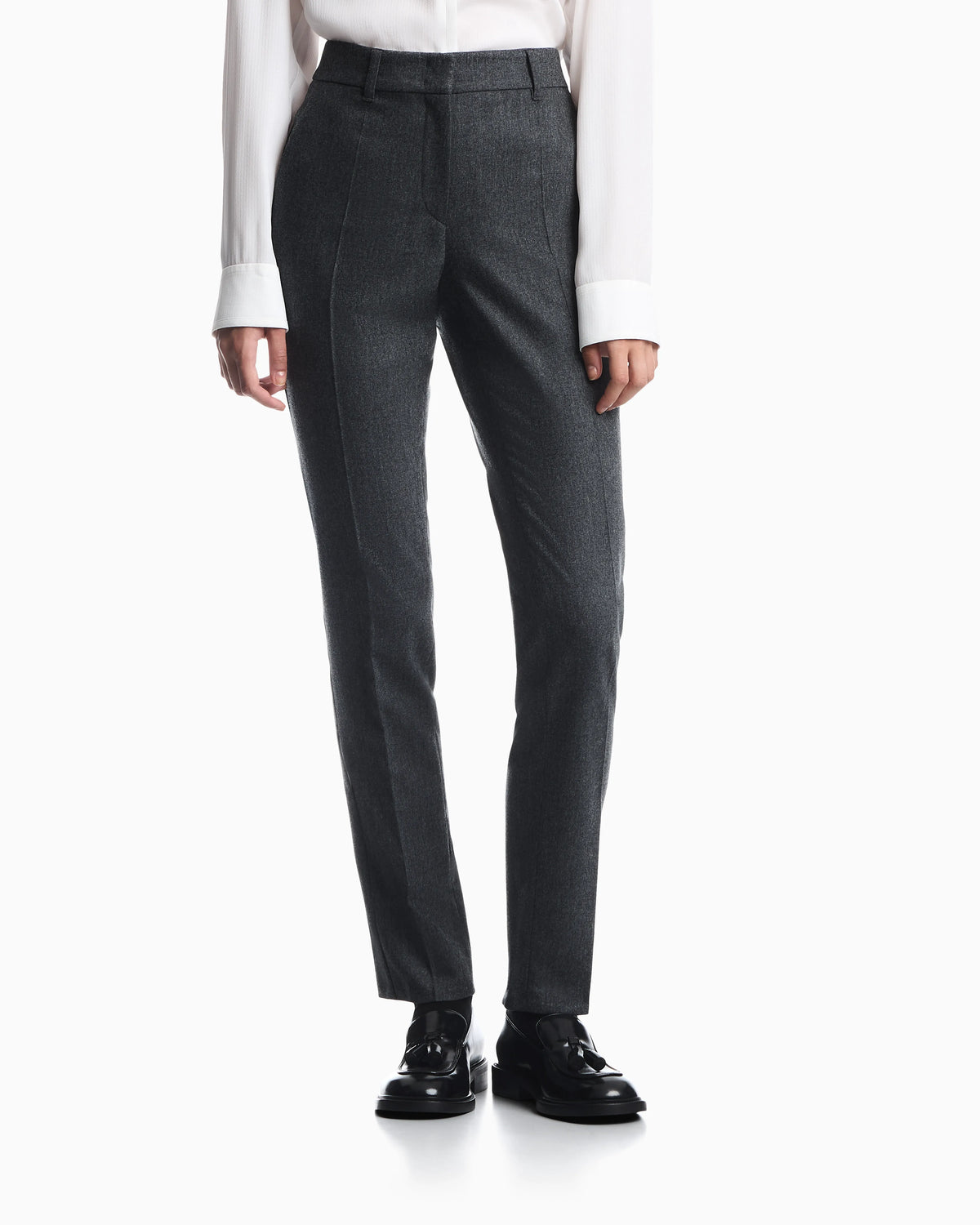 Unlined trousers in wool and cashmere flannel with zipper