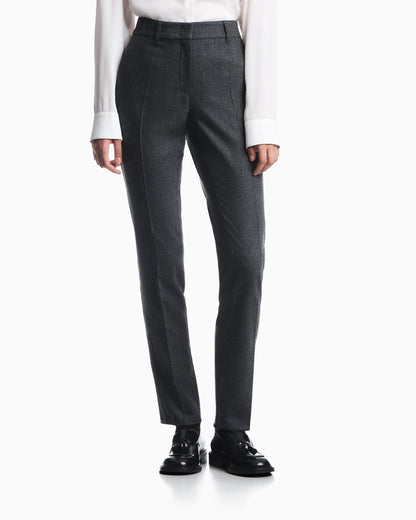 Unlined trousers in wool and cashmere flannel with zipper