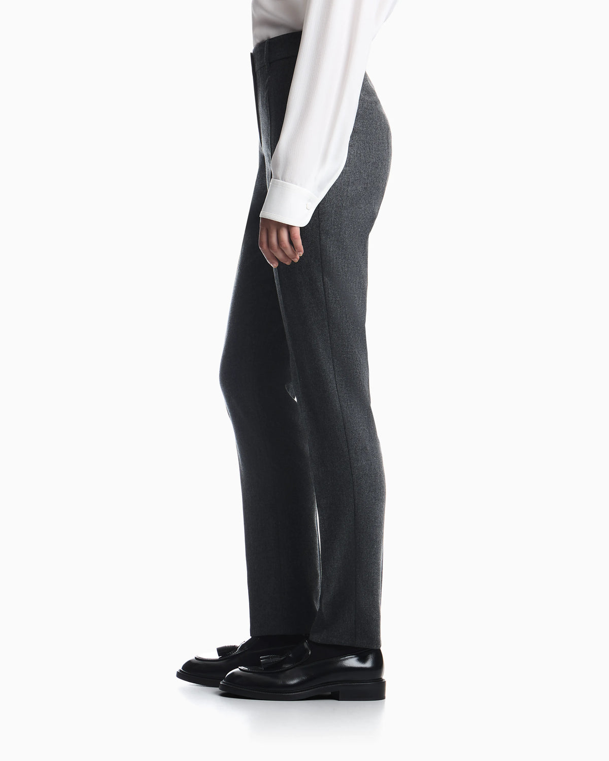 Unlined trousers in wool and cashmere flannel with zipper