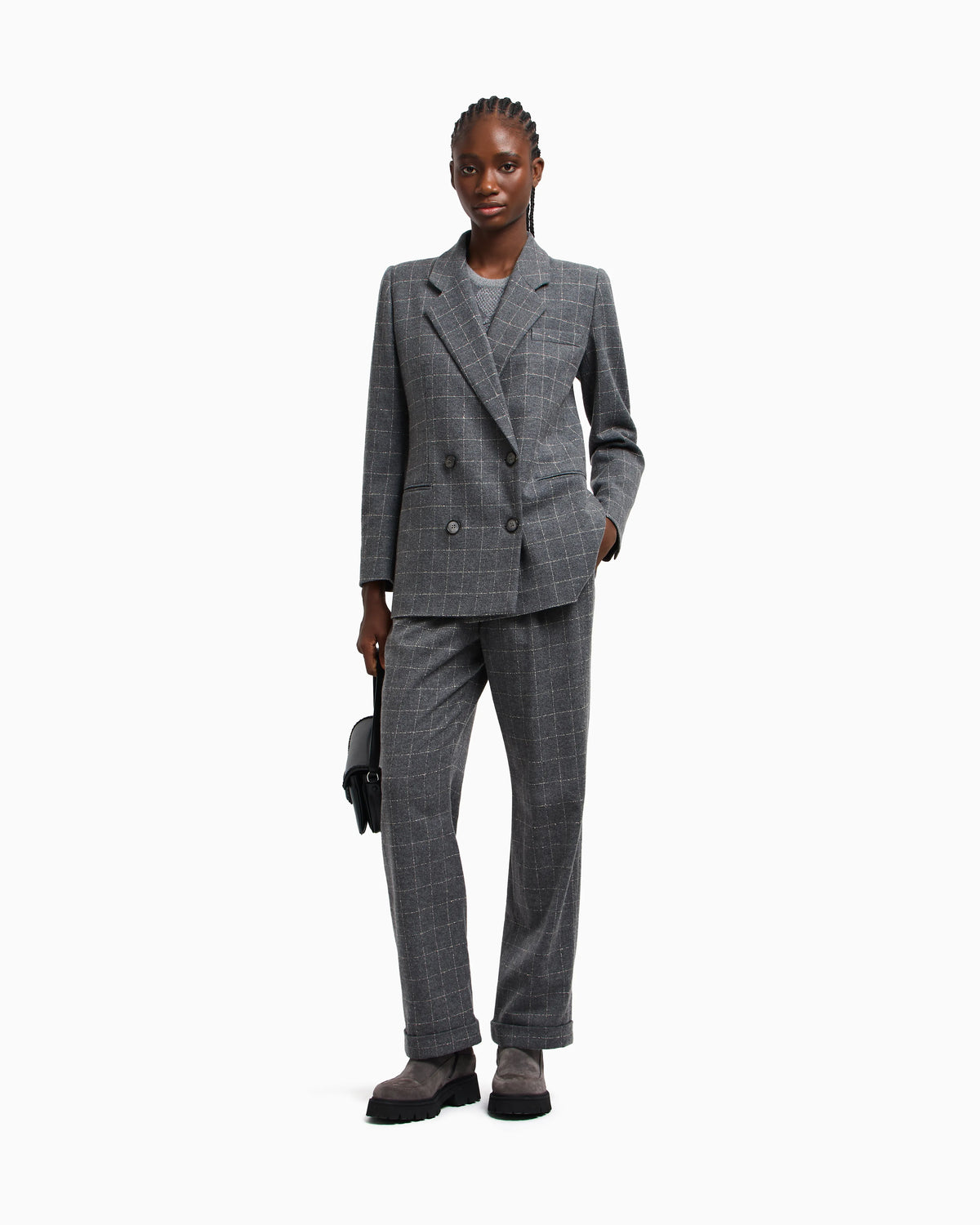 Icon flannel double-breasted blazer with a check motif