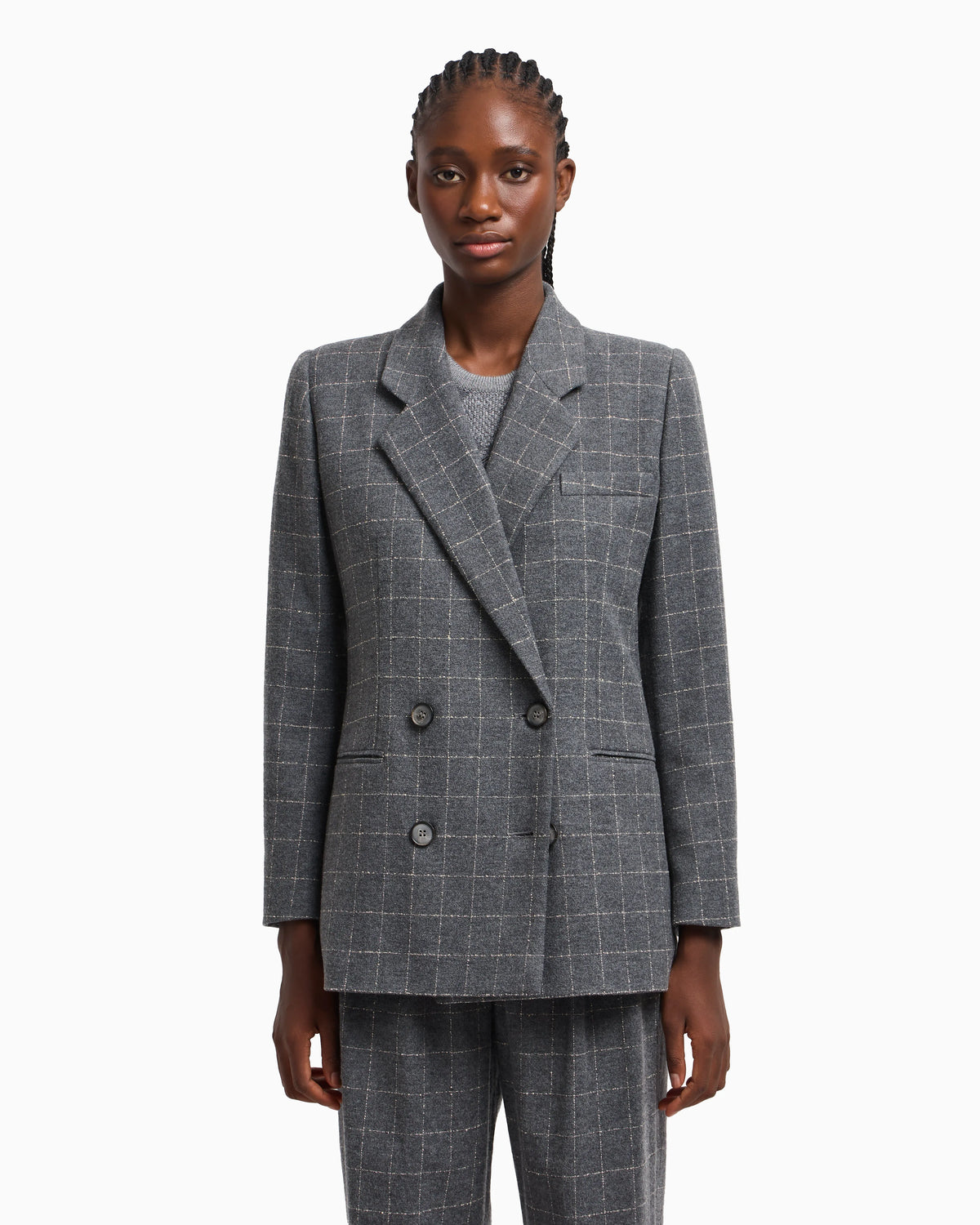 Icon flannel double-breasted blazer with a check motif