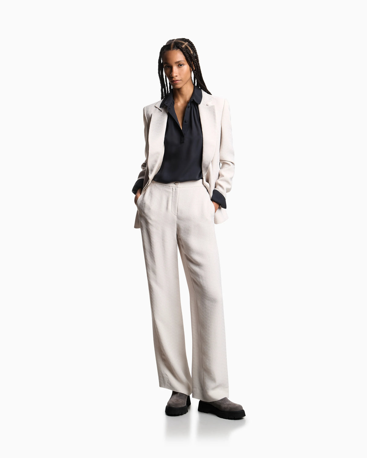 Icon trousers in fluid armure fabric
