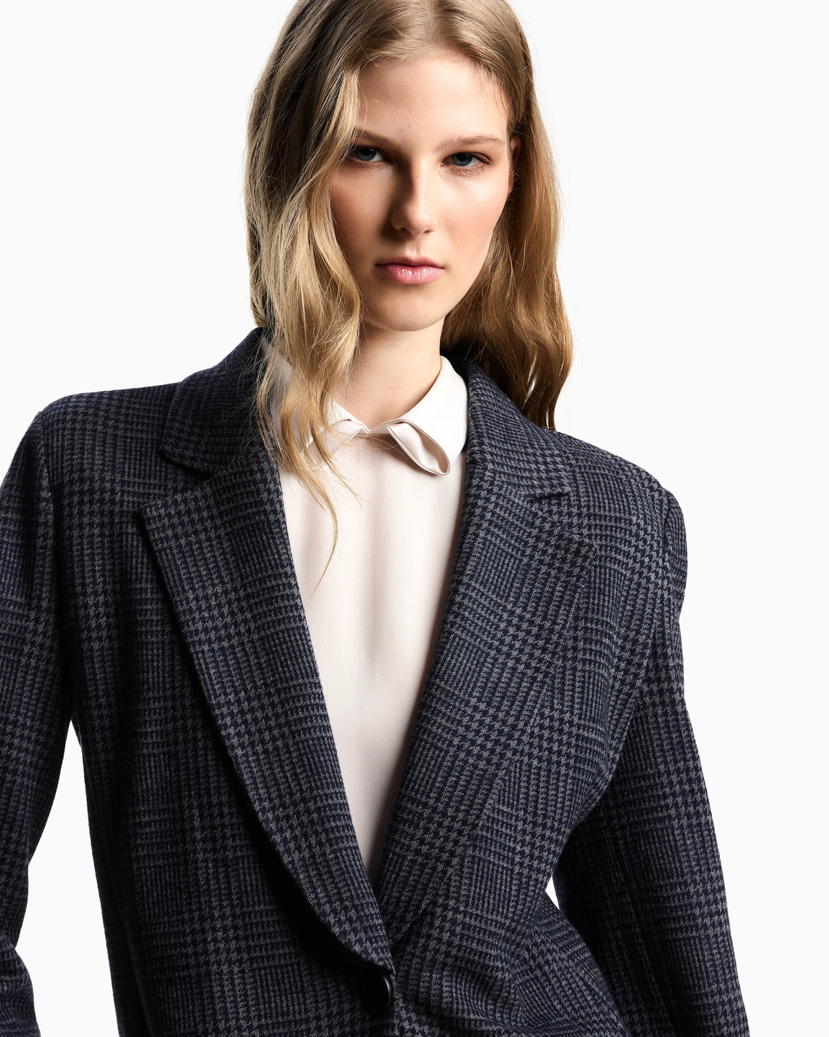 Icon Prince of Wales check compact knit jersey single-breasted blazer