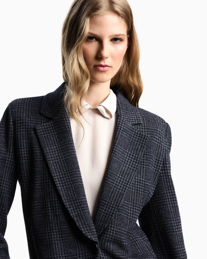 Icon Prince of Wales check compact knit jersey single-breasted blazer