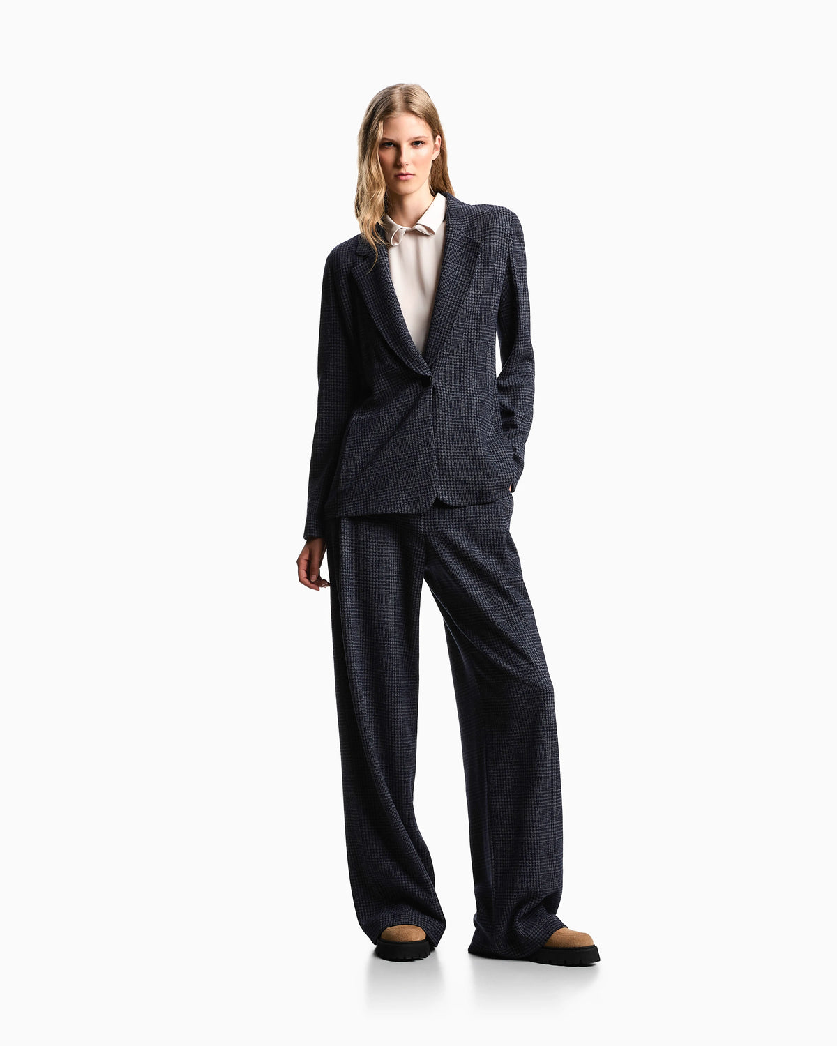 Icon Prince of Wales check compact knit jersey single-breasted blazer